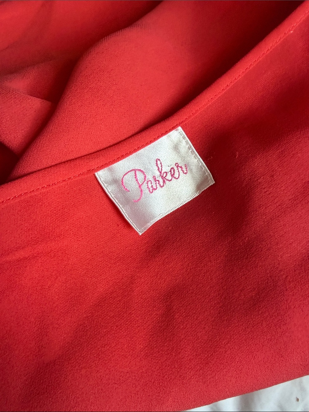 Parker Bright Red Button-Front Blouse with Smocked Waist - Picture 5 of 6